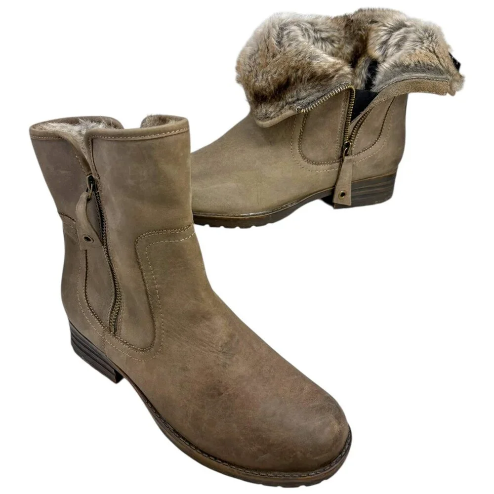 Abeo Hilda Taupe Leather Faux Fur Lined Ankle Boots‎
